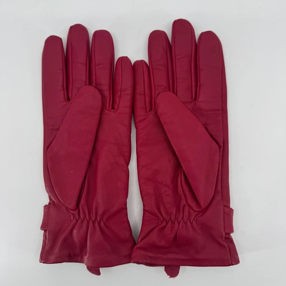 Womens Leather Gloves Size 8 Cherry Red Bows Soft Lined Dress Winter Classic